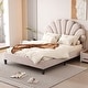 preview thumbnail 1 of 26, Full Size Upholstered Platform Bed with Flower Pattern Velvet Headboard, Sturdy Frame Beige - Full