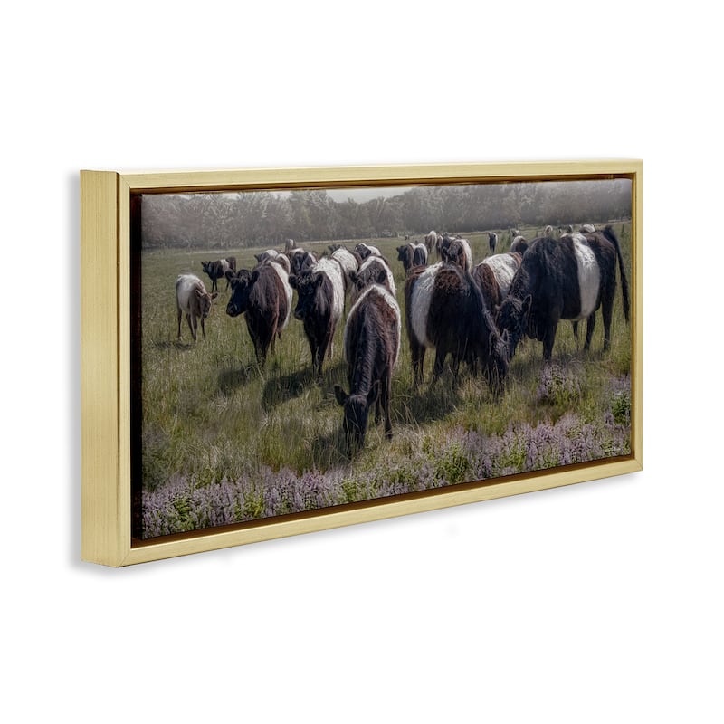 Stupell Black Cows Grazing in Pasture Framed Floater Canvas Wall Art Design By Robin-Lee Viera