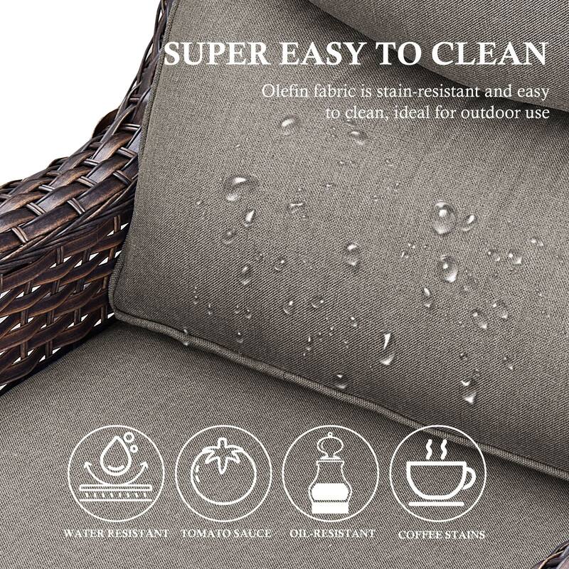 Arcadia 5-Piece Wicker Patio Set with 4 Swivel Glider Chairs and All-Iron Fire Pit