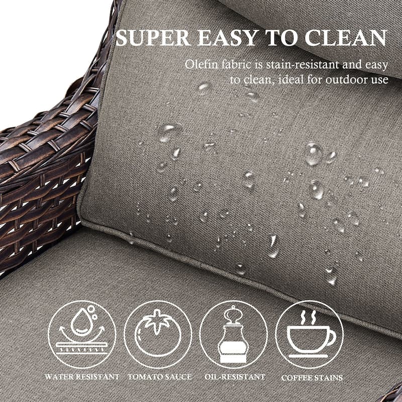 Arcadia 5-Piece Wicker Patio Set with 4 Swivel Glider Chairs and Square All-Iron Fire Pit