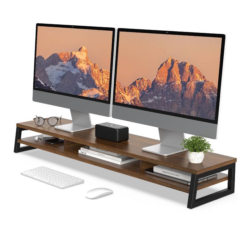 Fenge Dual Monitor Stand Riser for Desk, 42.5in Large Monitor Stand for 2 Monitor - 42.5x9.2x5.4 inches - Brown