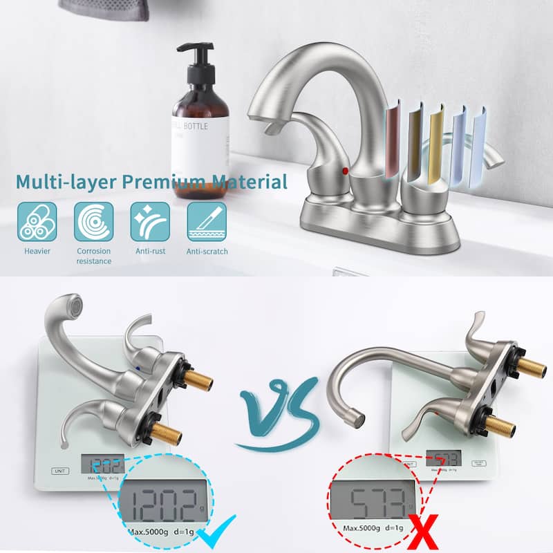 Modern 2 Handle Bathroom Sink Faucet with Pop Up Drain and Supply Hose, Aerator, Anti Fingerprint, Splash Proof, Water Saving