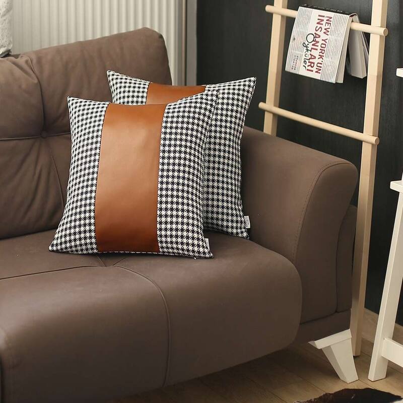 Set of 2 Checkered Faux Leather Pillow Covers Bed Bath & Beyond