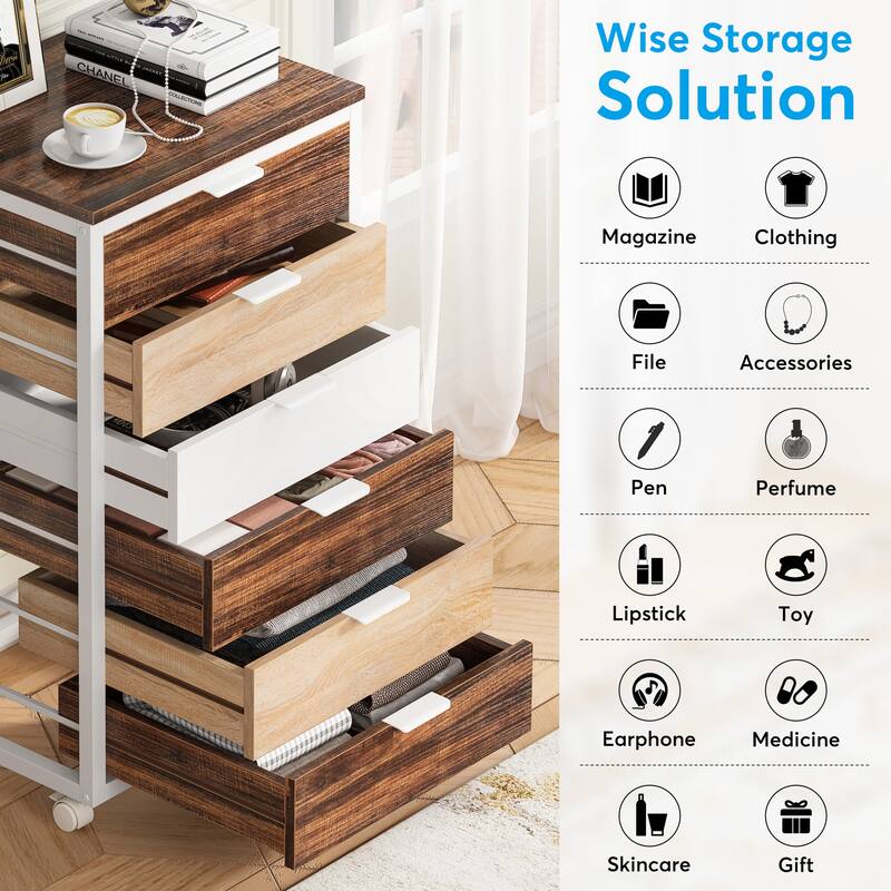 5-Drawer Chest & Wood 7 Drawer Storage Dresser Cabinet