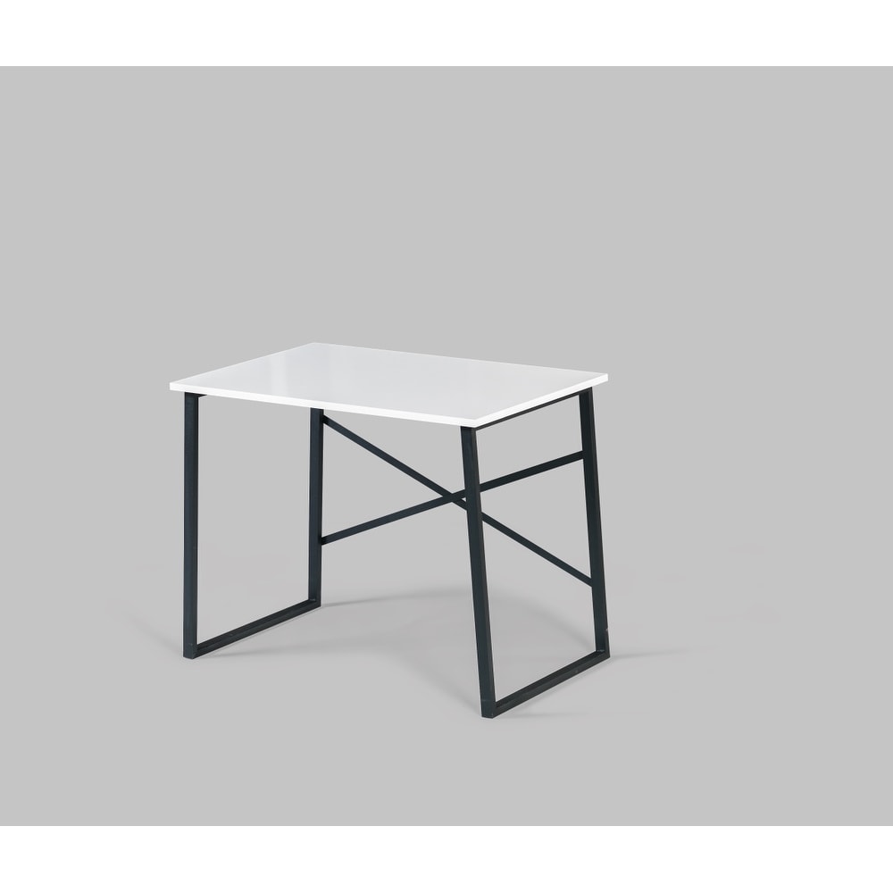 35 Inch Solid Wood Compact Desk with Metal Frame for Small Spaces