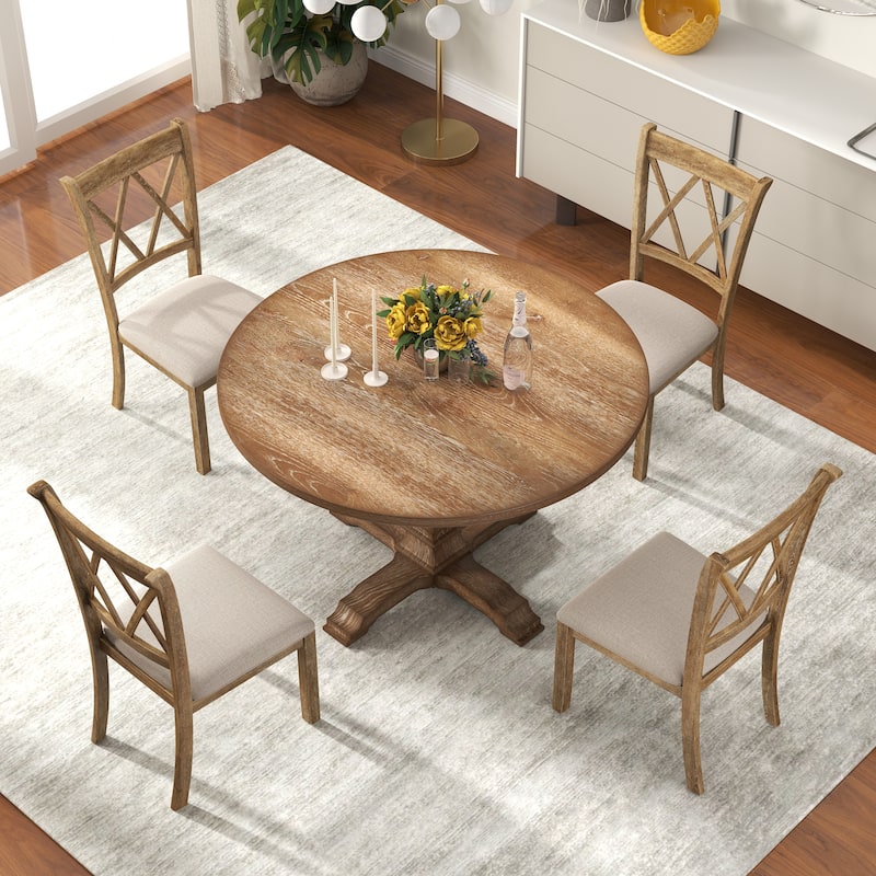 Roundhill Furniture Havre 5-Piece Pedestal Round Dining Set