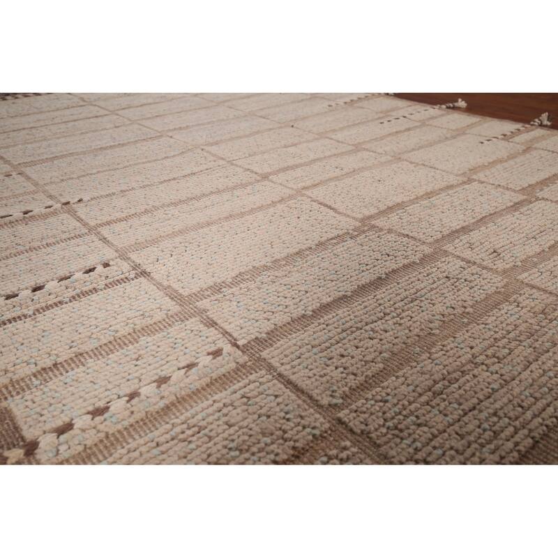 All-Over Striped Moroccan Area Rug Hand-Knotted Wool Carpet - 6'2"x 9'4"