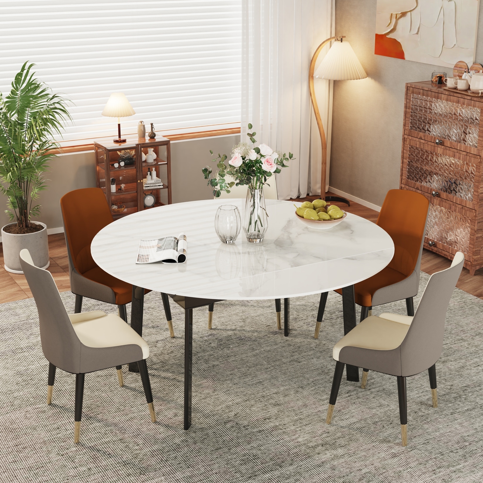 2 in 1 Extendable Dining Tables Folding Round to Rectangular Gloss Jade