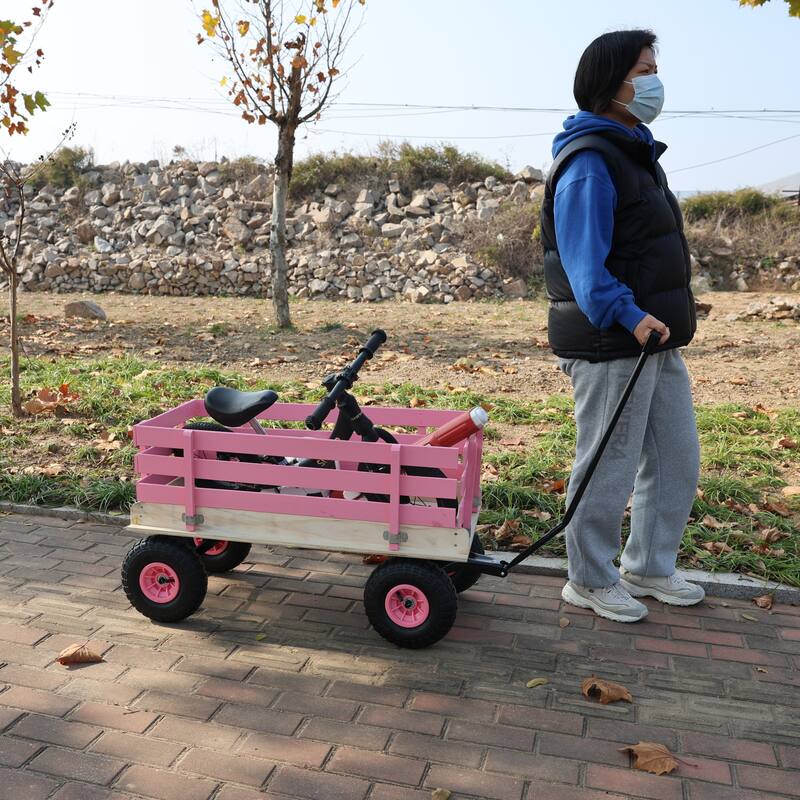 Fresh blue wooden household trolley for children's toy transportation/garden tool cart/outdoor portable trolley