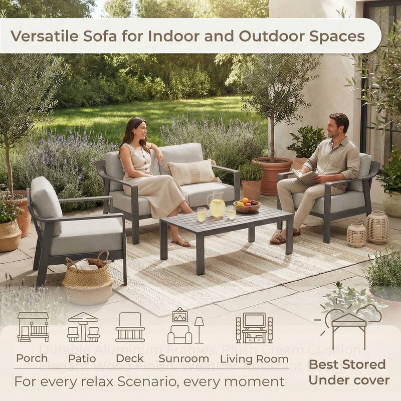 Spruce & Spring Outdoor Patio Furniture Set Aluminum Sofa Accent Chair