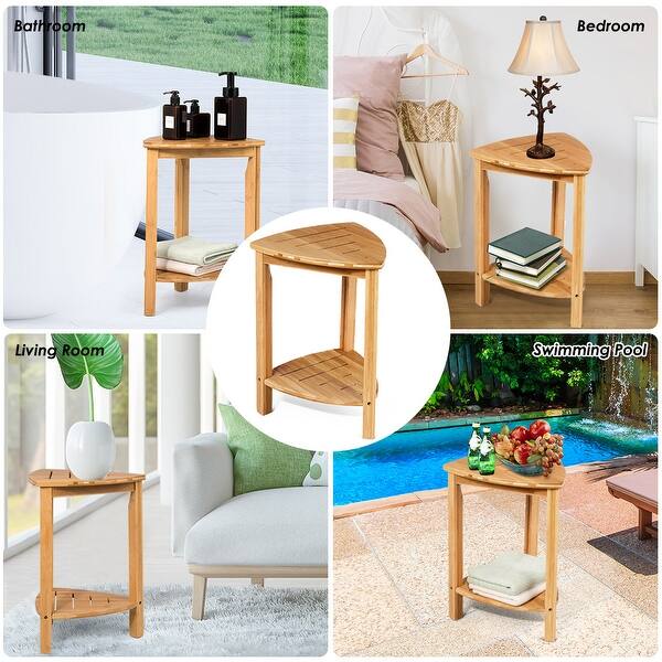 Shop Costway Bamboo Bathroom Corner Shelf Storage Organizer