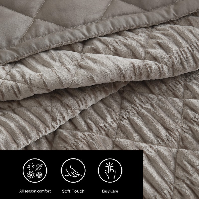 Vera Wang Solid Crushed Velvet Brown Reversible Quilt Set