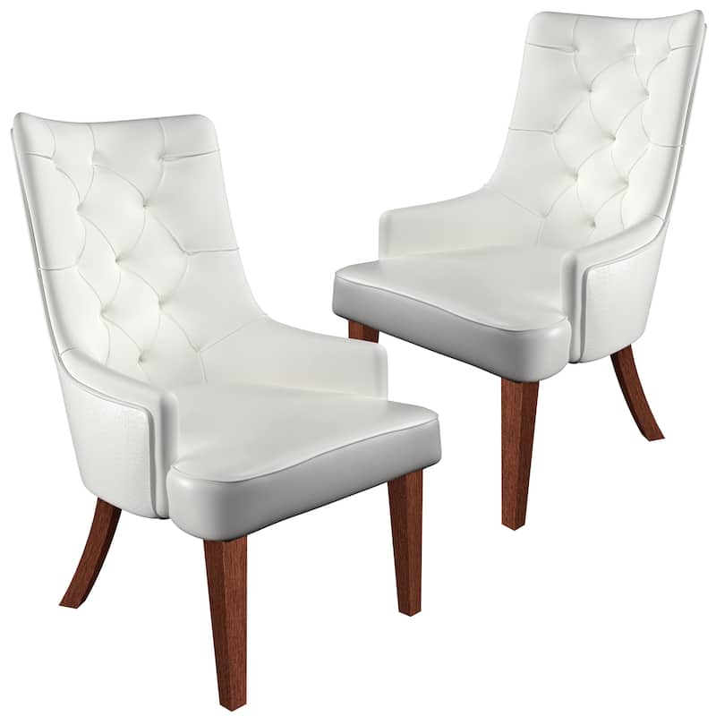 Dining Chair in Leather/Velvet Diamond-Tufted with Rubberwood Legs Set of 2