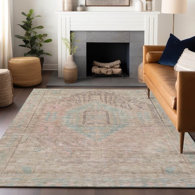 Machine Washable Indoor/ Outdoor Boho Vintage Chantille Rug
