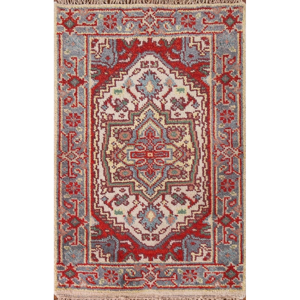 Geometric Heriz Serapi Oriental Rug Hand-Knotted Wool Carpet - 2'0"x 3'0"