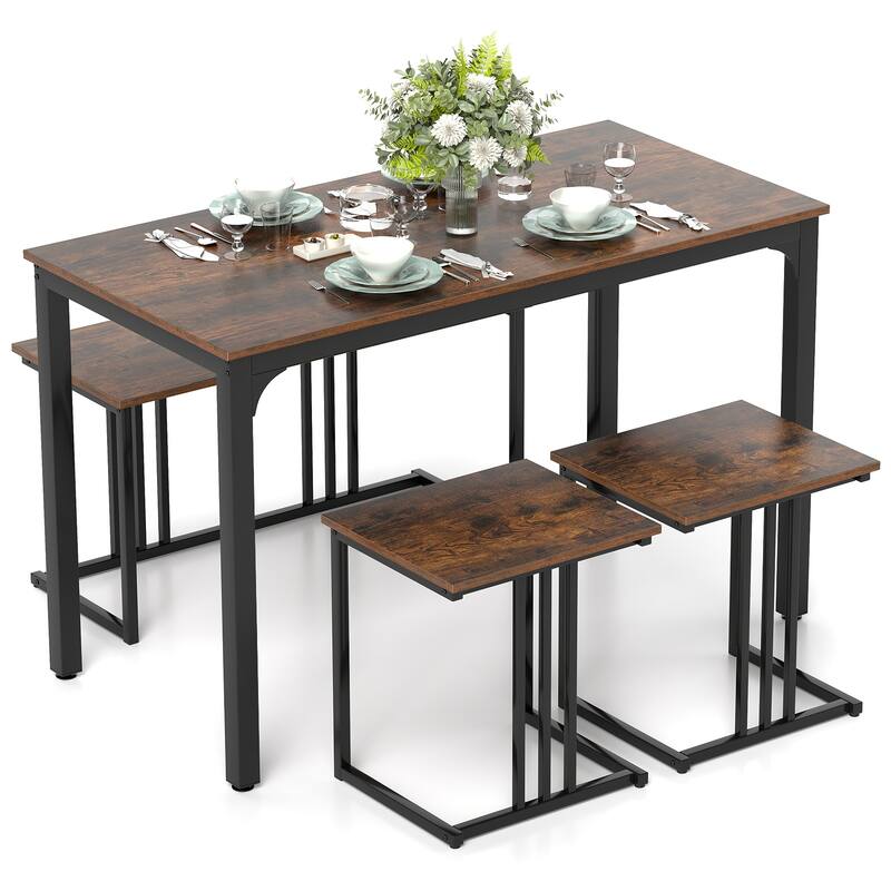 Gymax 4-Piece Dining Table Set Industrial Kitchen Table Set w/ Bench &