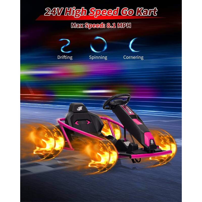 8MPH Fast Drifting Circling Car Ride On Go Kart for Kids Best Gift
