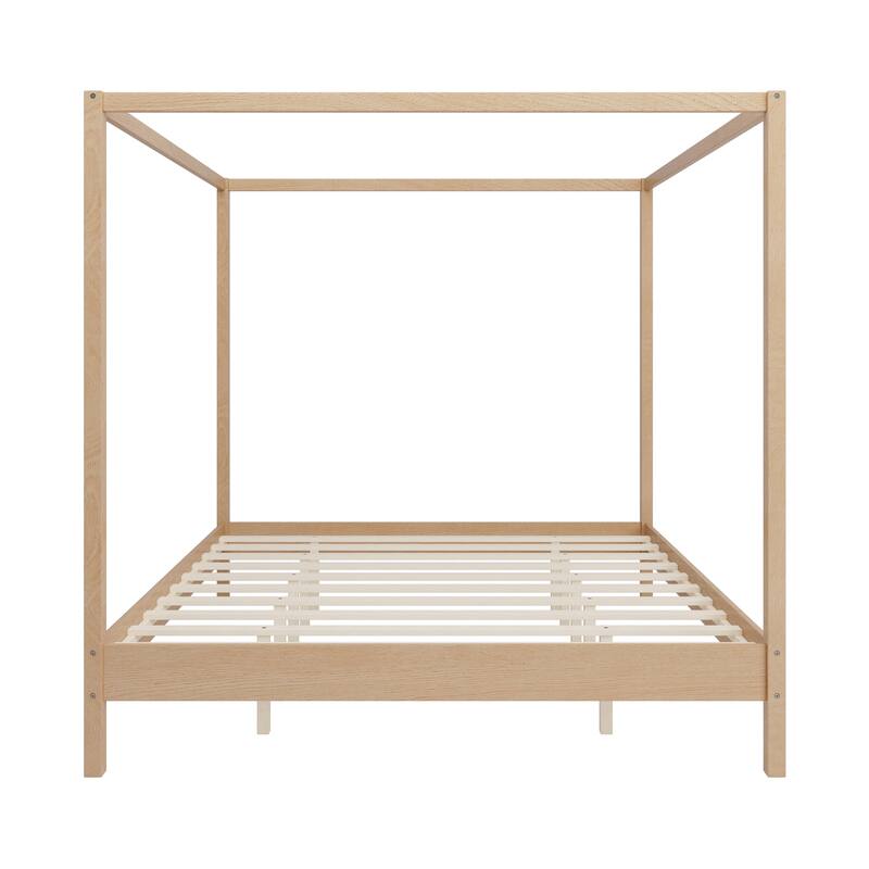 Solid Wood Canopy Bed Frame Four Poster Platform Bed with Slats Support