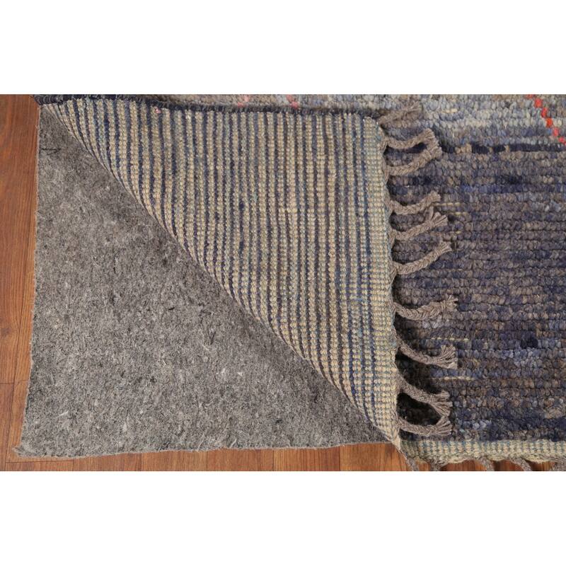 Blue Striped Moroccan Area Rug Hand-Knotted Wool Carpet - 8'2"x 12'3"