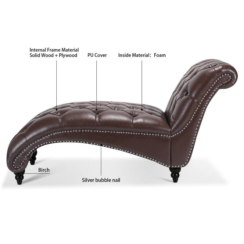 Modern 27.17" Upholstered Buttons Tufted Chaise Lounge Chair with Solid Wood Frame and Nailheads
