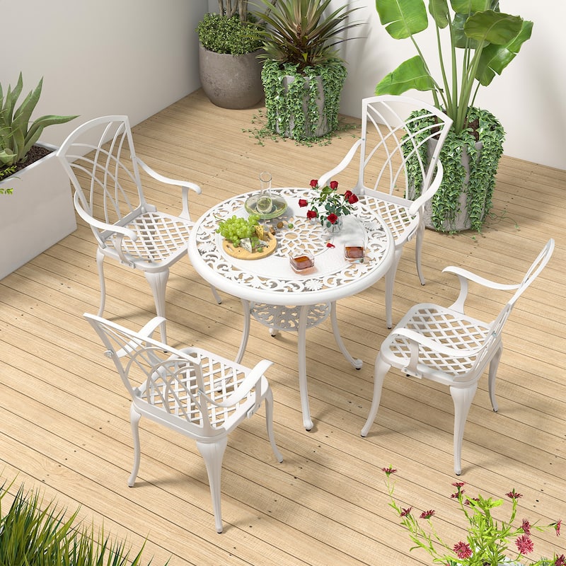 Gymax 5 Pieces All-Weather Outdoor Cast Aluminum Dining Set Round