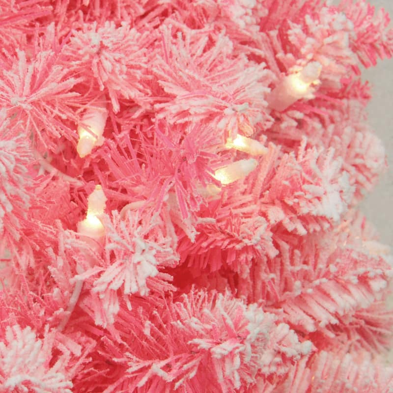 4' Flocked Pink Pine Slim Artificial Christmas Tree Clear Lights - 4 Foot