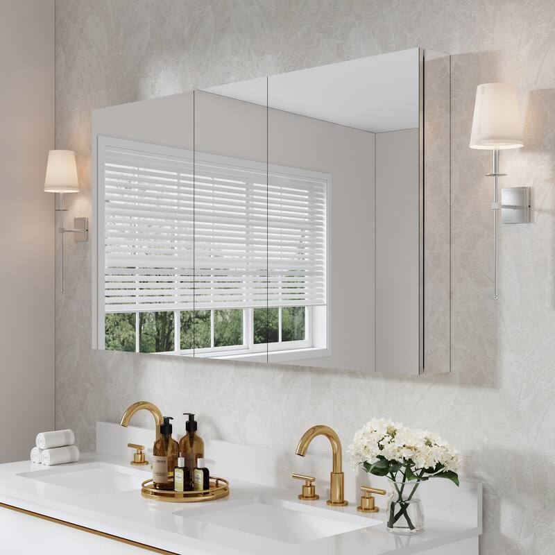52"W X 30'H Bathroom Recessed or Surface Wall Mount Medicine Cabinet With Adjustable Glass Shelves