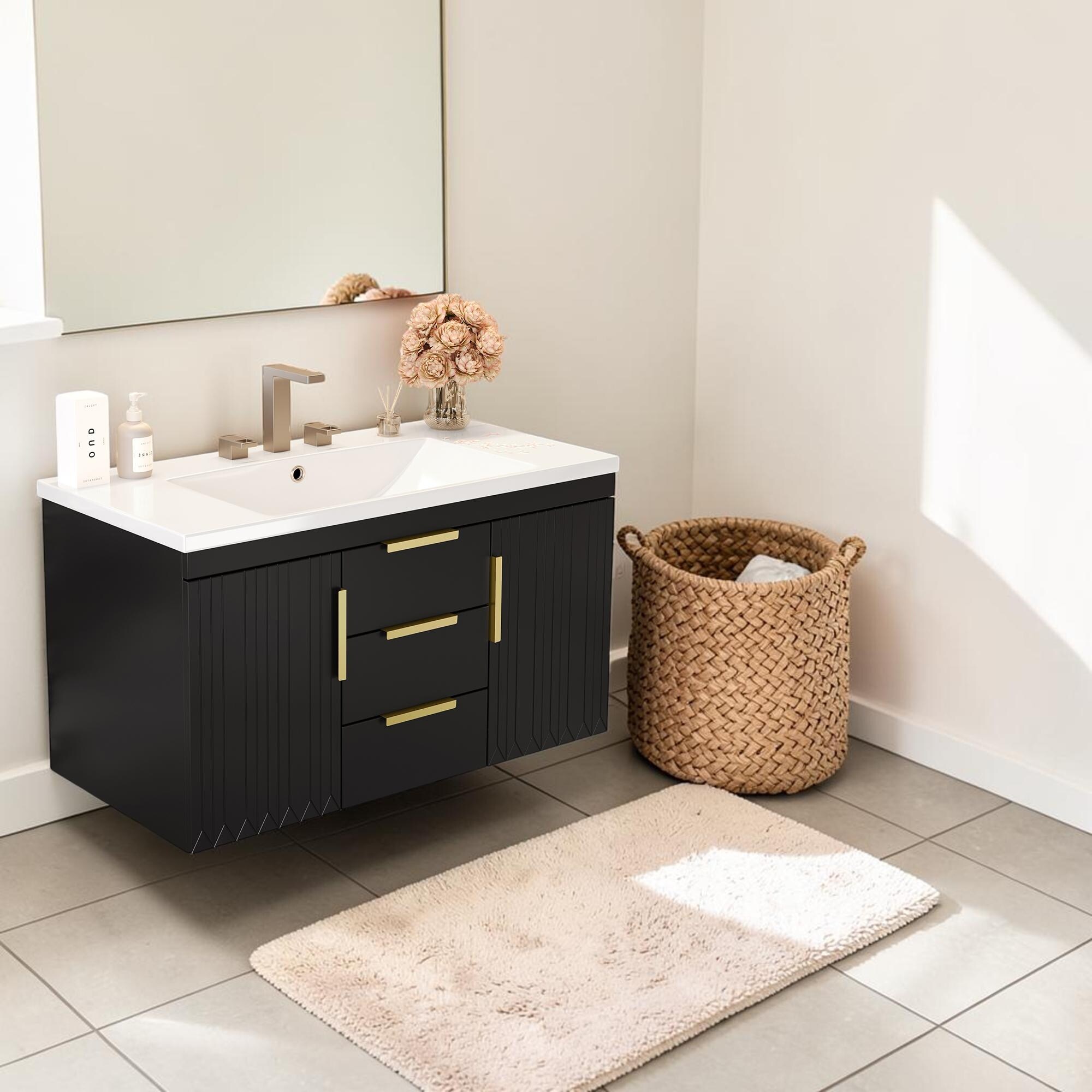 36 Inch Floating Bathroom Vanity with Sink, Wall Hung Cabinet with