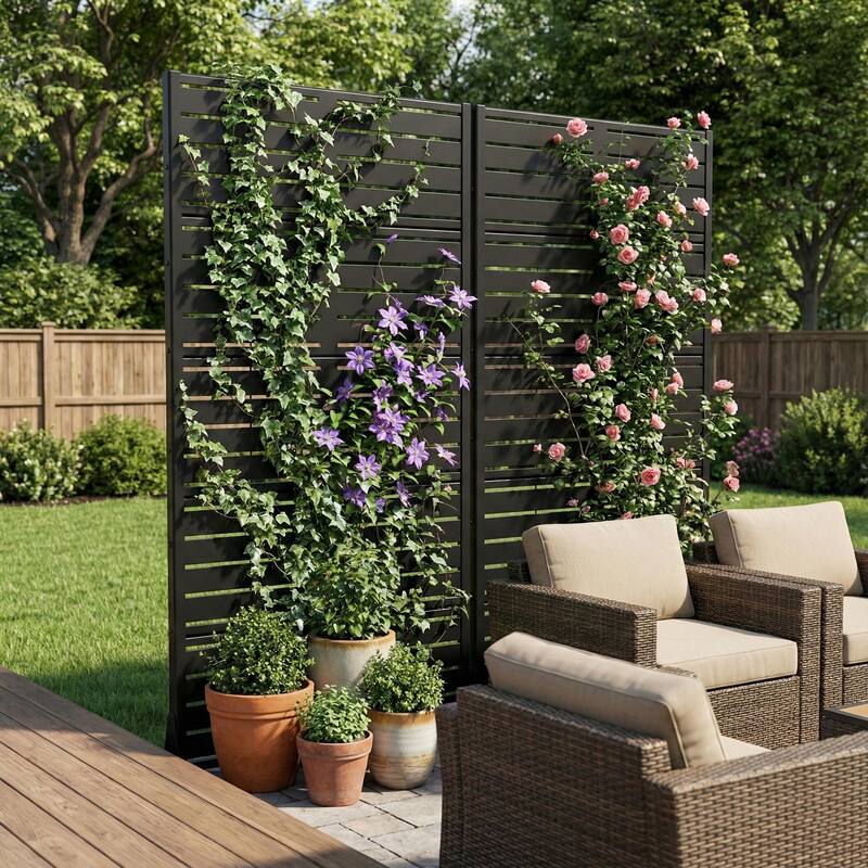 Outdoor Privacy Screen with Stand for Patio Garden Metal Fence