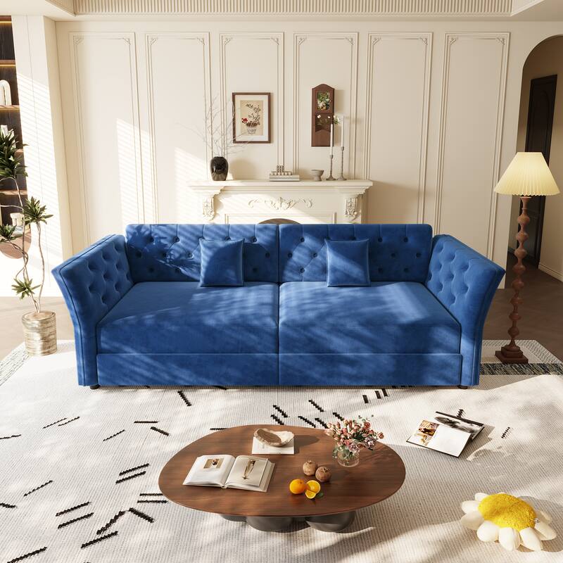 100" Oversize Pull-Out Sofa Bed, Convertible Sleeper Sofa, Velvet Loveseat Sofa, Tufted Sofa, Modern Sofa Couch with Flared Arms