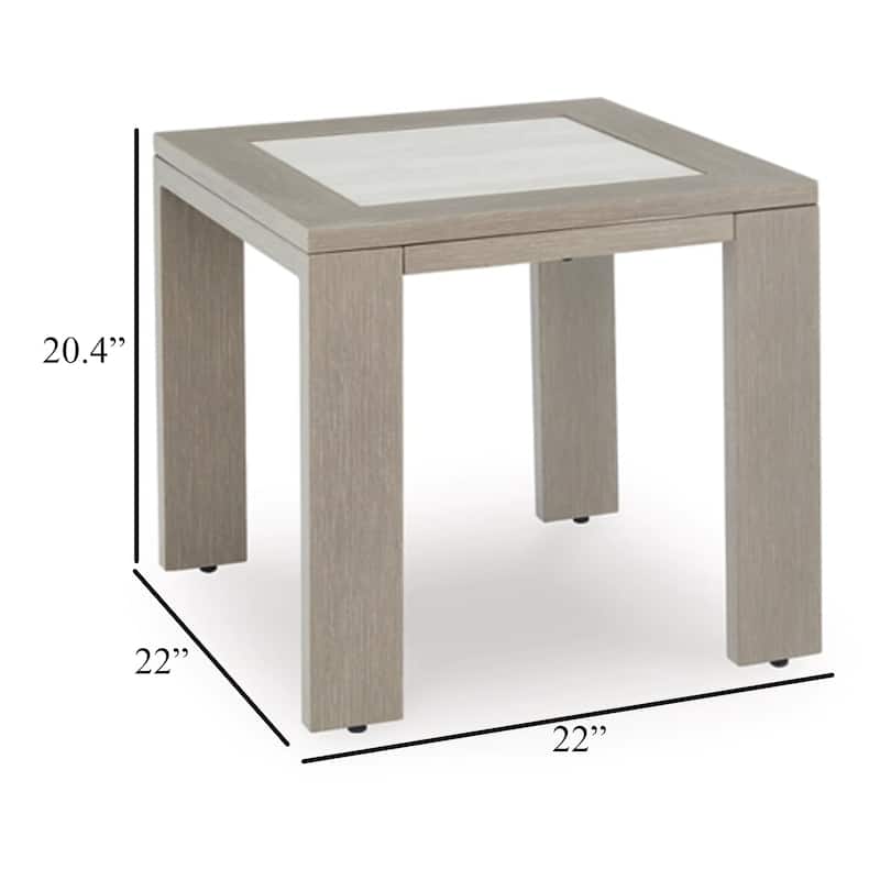 Isle Outdoor Square End Table, Woodlike Grayish Brown Metal, 22 Inch