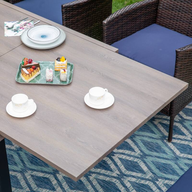 7/9-piece Patio Dining Set, Expendable Rectangular Outdoor Dining Table with Rattan Chairs