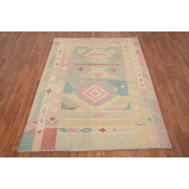 Hand Woven Oriental 100% Wool Carpet Southwestern Tribal Multi-Colored Kilim Area Rug - 6' 9'' X 5' 0''