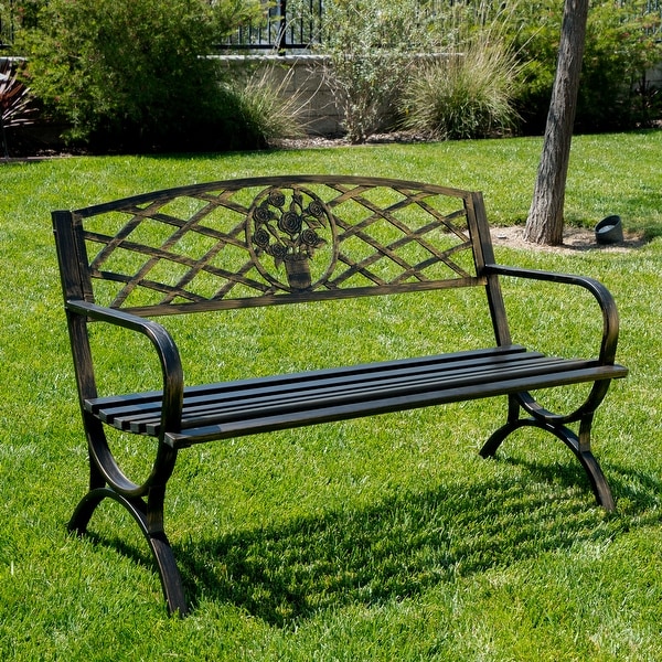 Belleze 50 Patio Garden Bench Park Yard Outdoor Furniture Belleze 50 Patio Garden Bench Park Yard Outdoor Furniture Porch Chair Seat Steel Frame