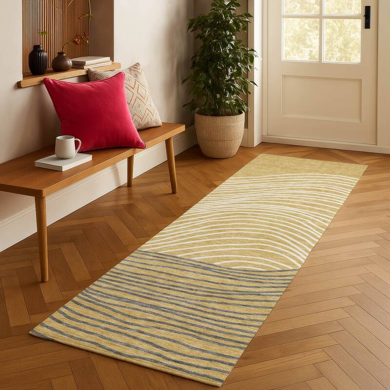 Machine Washable Indoor/ Outdoor Modern Arches Chantille Rug