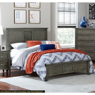 Rustic Grey Full Size Wooden Platform Bed with Louvered Panel Headboard ...