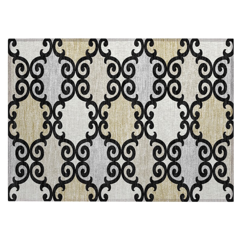 Machine Washable Indoor/ Outdoor Chantille Traditional Scroll Rug