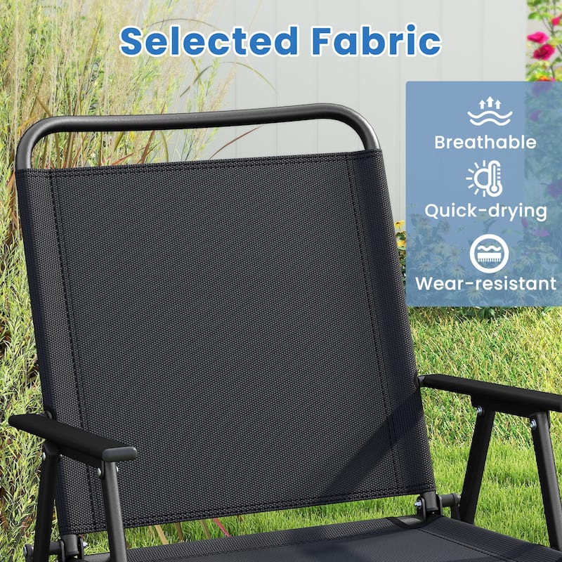 4-Piece Outdoor Foldable Furniture Set with Metal Frame Chairs and Coffee Table for Poolside and Backyard - 35" x 20" x 16"