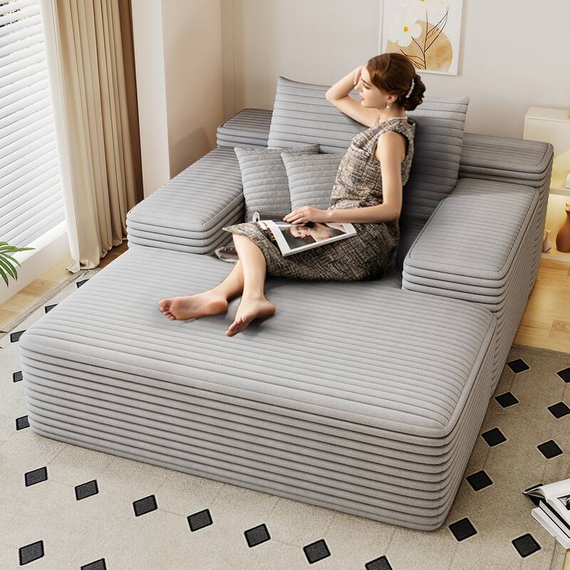 68" * 51" Cloud Chaise Sofa Bed,Plush Faux Fur Upholstered Convertible