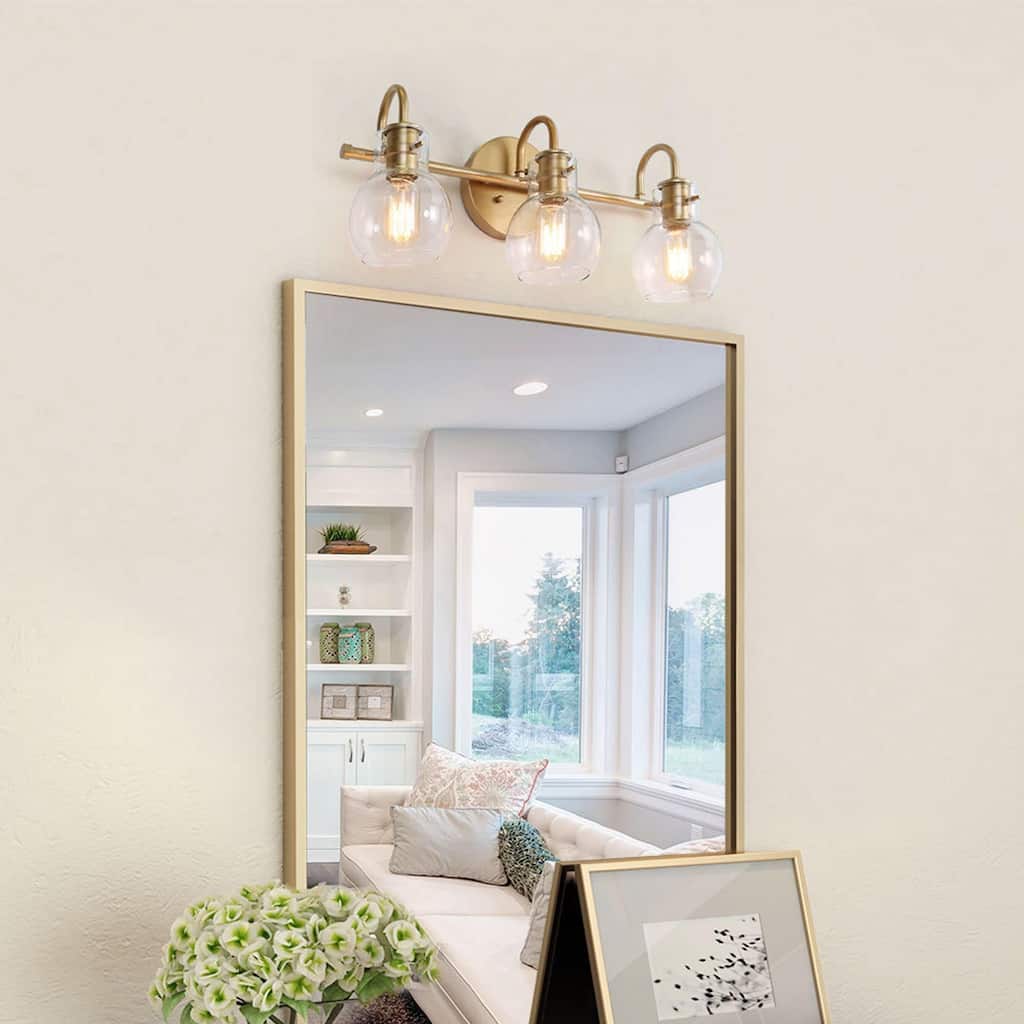 Mid-Century Modern Gold 3-Light Bathroom Vanity Lights Glass Wall Sconces