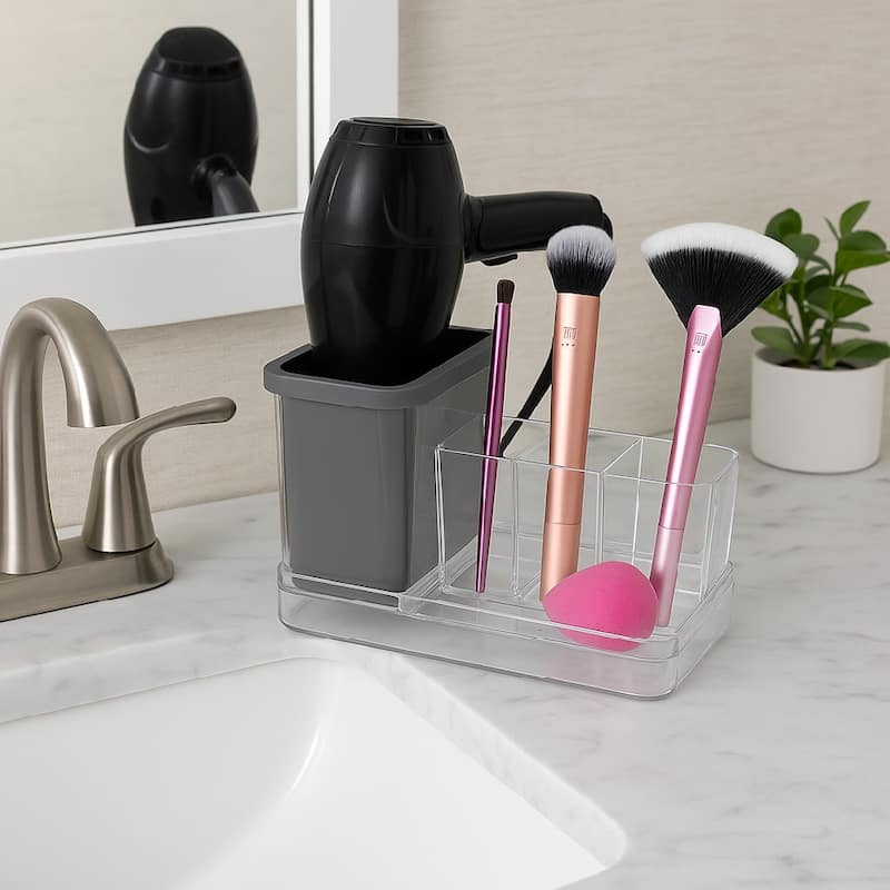 OnDisplay Acrylic Hair Tool & Makeup Organizer with Silicone Liner for Bathroom Vanity
