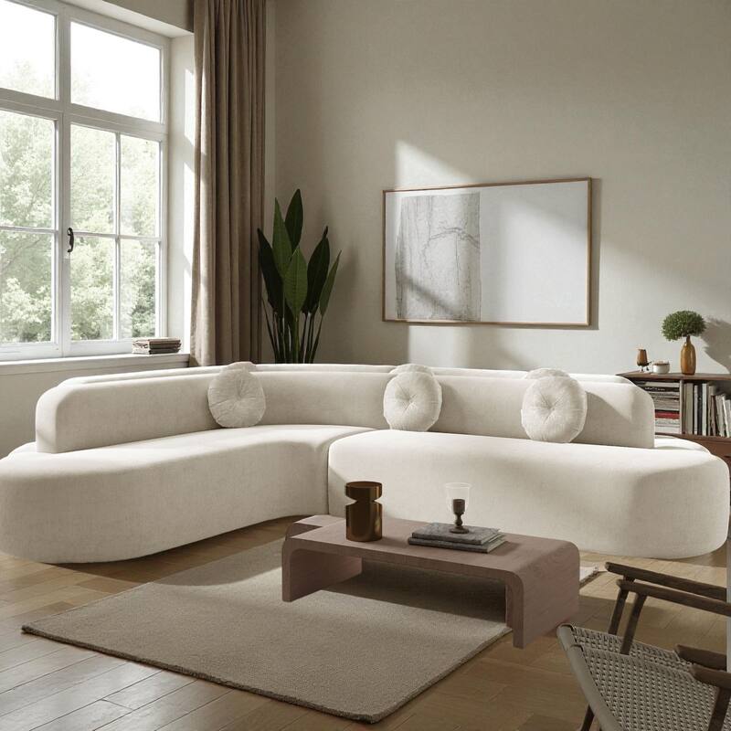 122" Extra Large Curved Sectional Sofa Soft Upholstery with 3 Round Cushions High-Resilience Foam Modern Living Room Couch