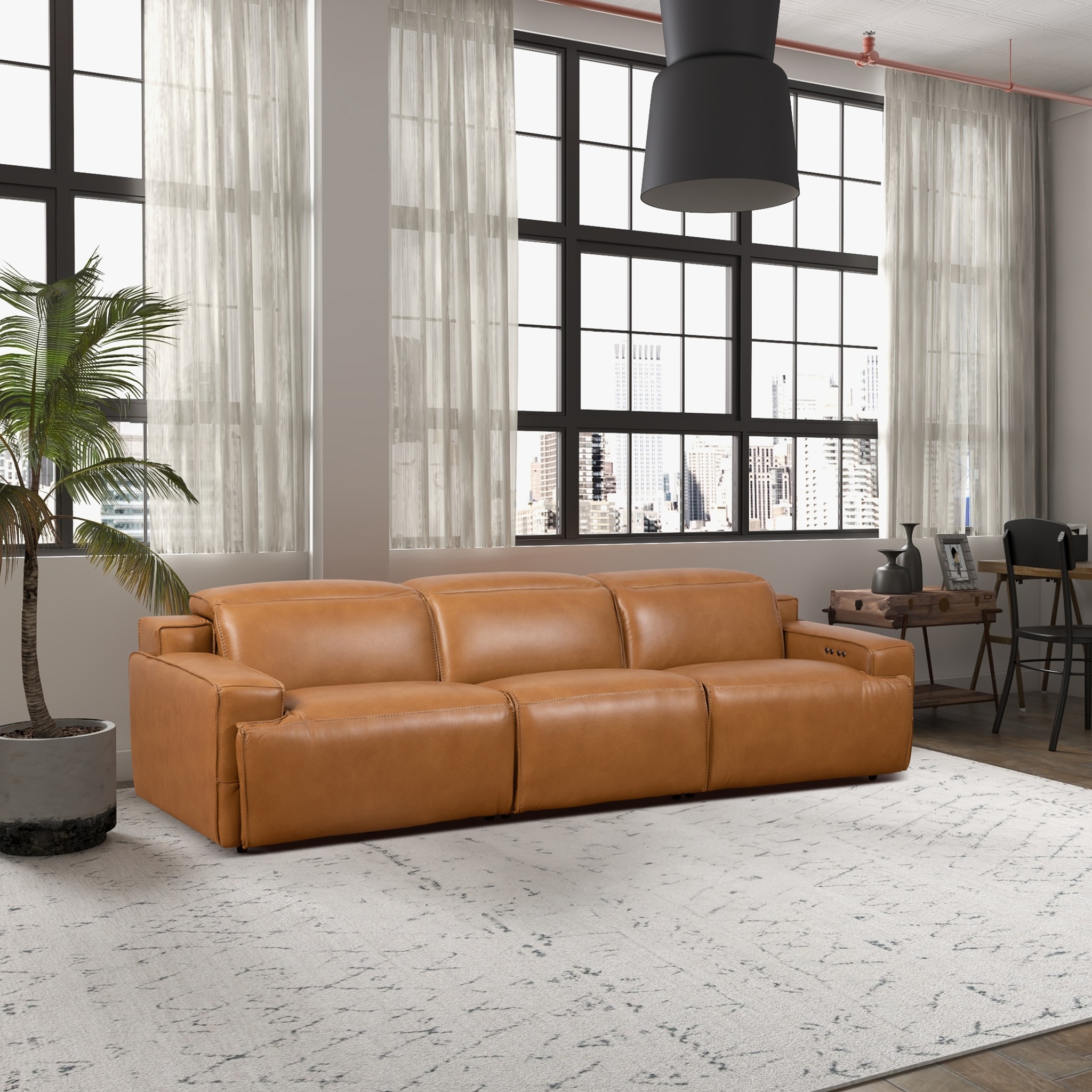 Primrose Modern Genuine Leather Triple Power Reclining Sofa - On