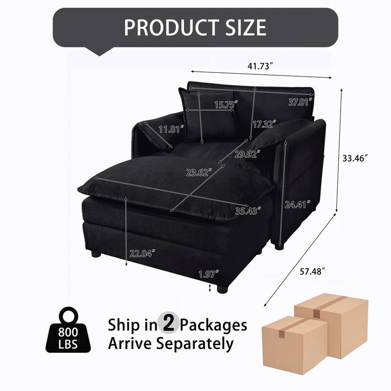 Chair with Movable Ottoman for Living Room or Bedroom - Black