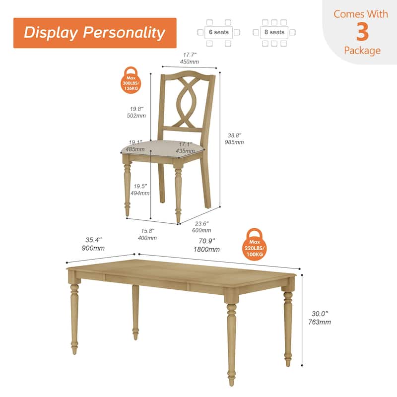 Farmhouse Dining Table Set, Wood Dining Table & Cross-Back Chairs, Oak