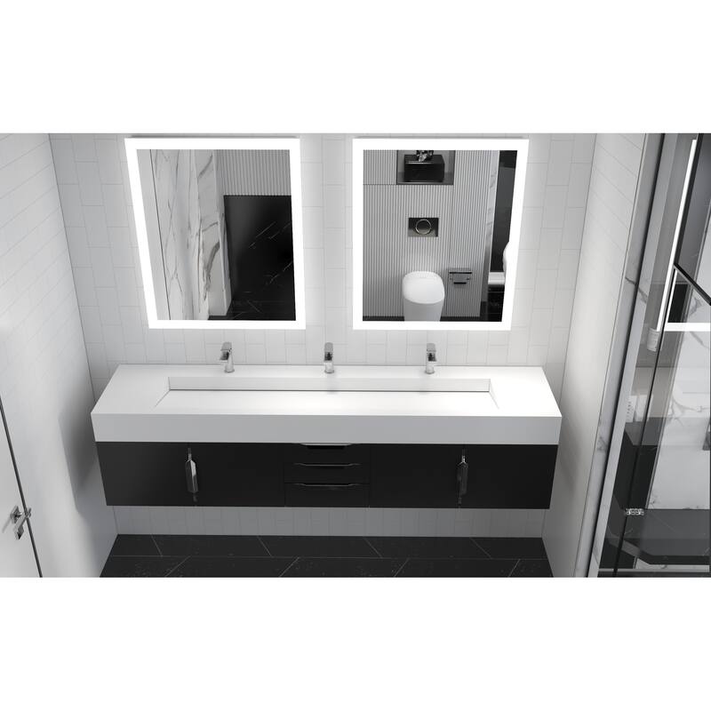 Nile 84" Wall Mounted Bathroom Vanity Set w/ White Top