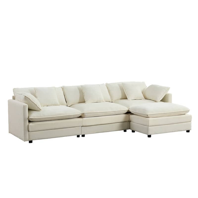 Mixoy 113''L-Shaped Modular Sectional Sofa,Modern Chenille 4-Seater Cloud Couch with Ottoman and Thickened Cushion
