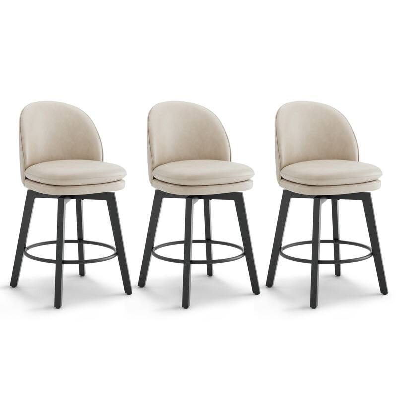 Spruce & Spring Madison Upholstered Swivel Counter Height Bar Stools - Set of 3 - Beige-Faux Leather