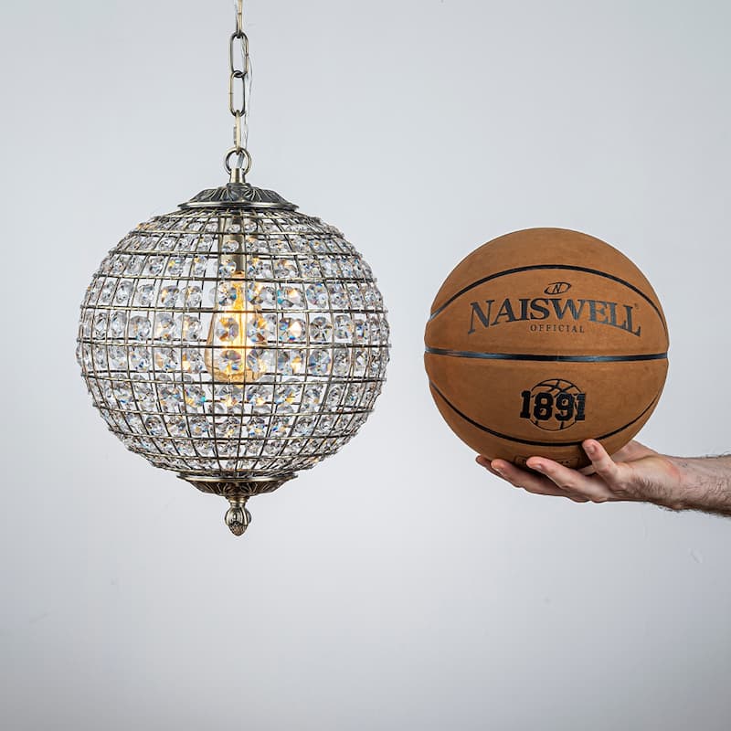 DancyHome 1/3-Light Retro Antique Bronze Crystal Globe Chandelier Small Sphere Pendant Light