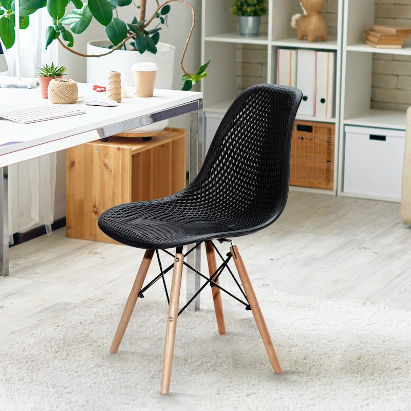 Set of 2 Mesh Dining Chairs with Beech Wood Legs and Ergonomic Curved Seat Ideal for Kitchen and Living Room